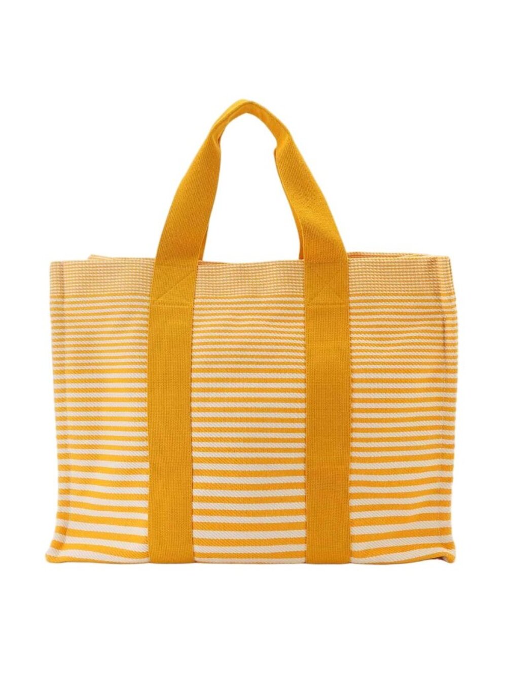 Hermes Bayadere Tote Bag Cotton Canvas Bouton D'or Yellow White